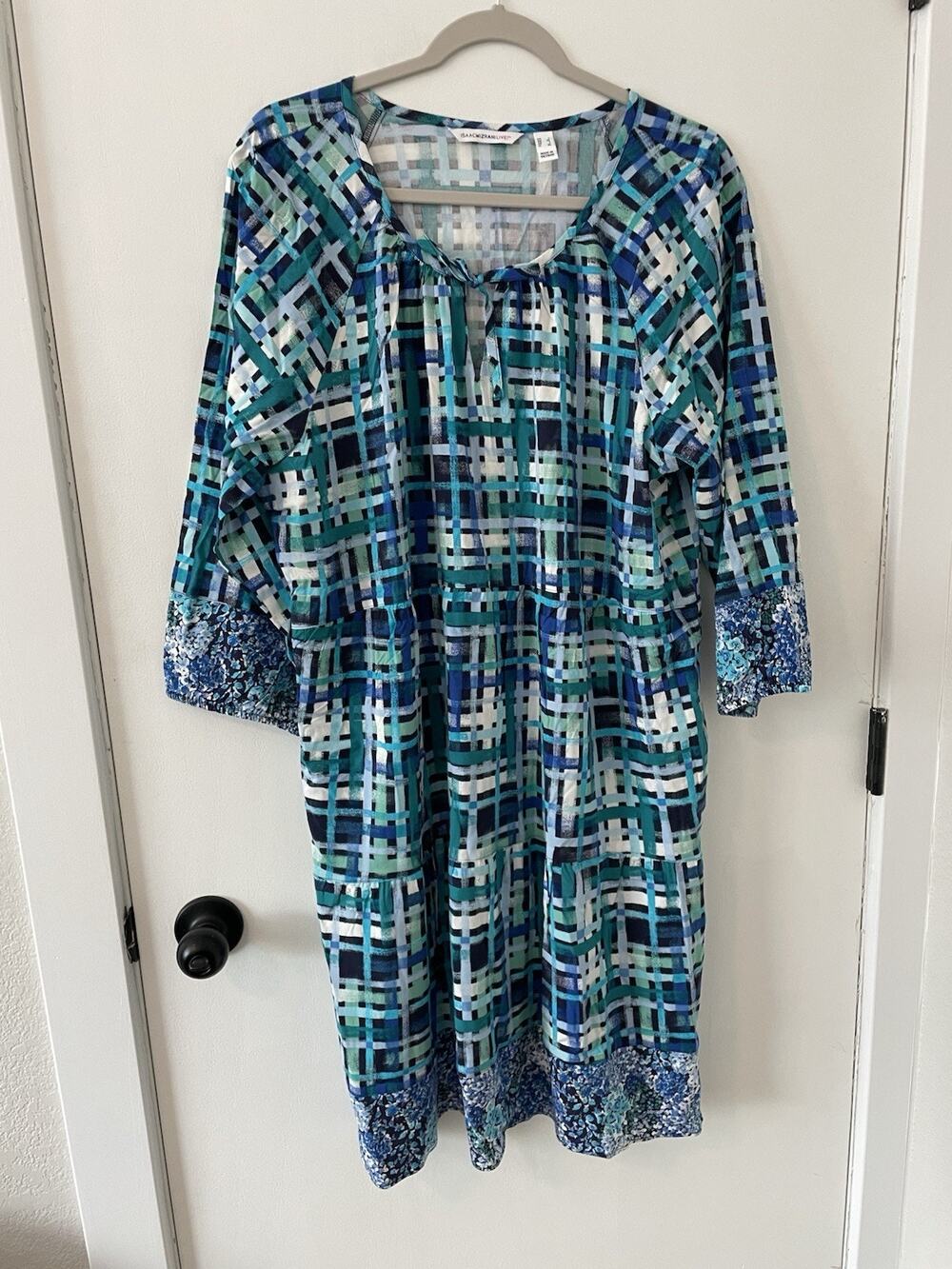Isaac Mizrahi Live Dress Large Twin Printed Hi-Low Dress BlueA596712 J8